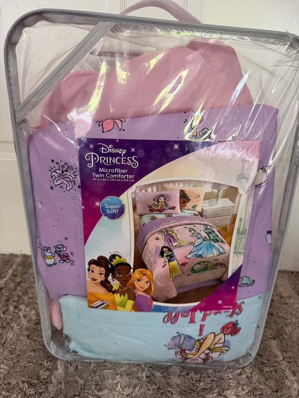 Disney Princess Microfiber Twin Comforter Reversible Pink and Purple